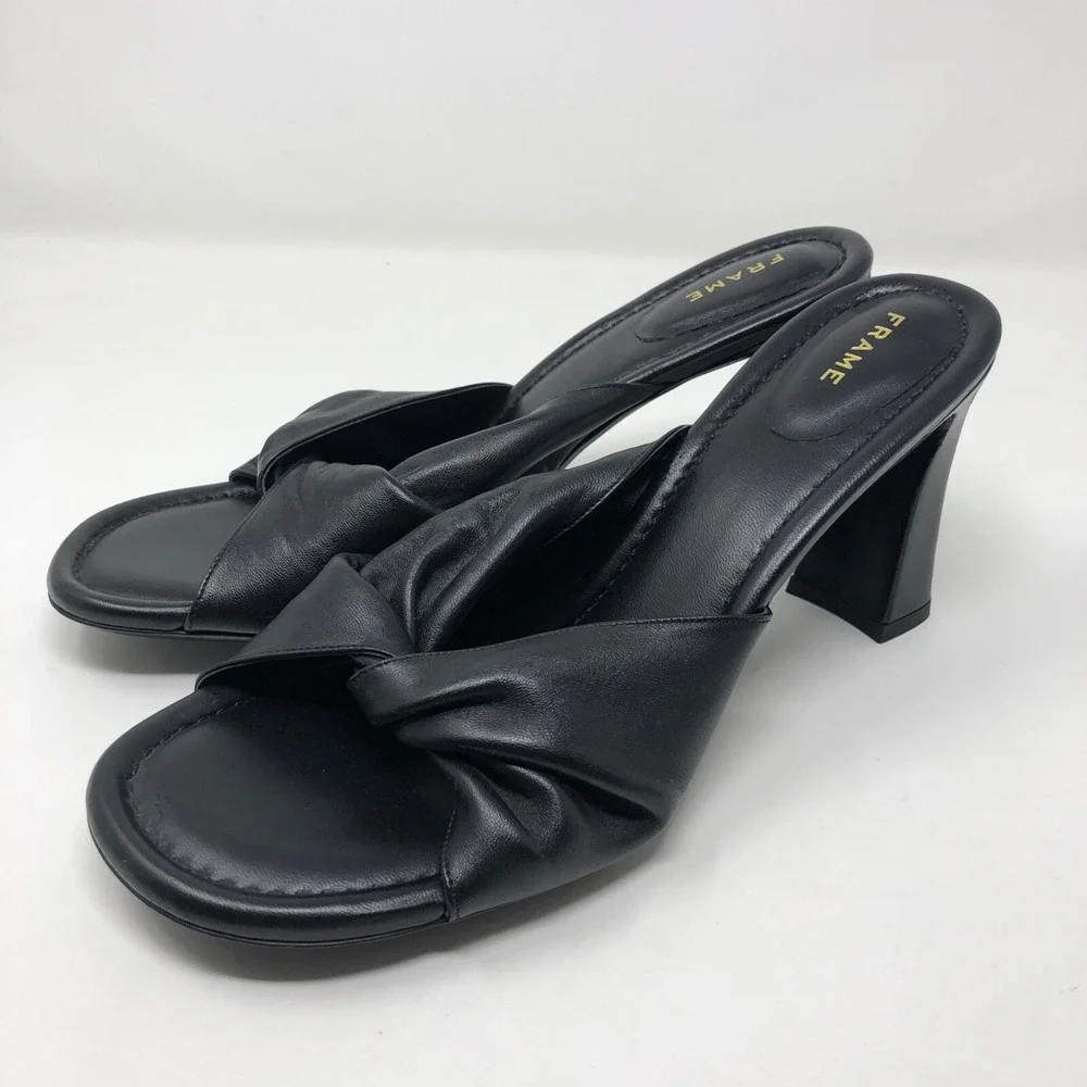 Frame Slide High Heel Sandals Womens 9.5 41 Black Open Toe Shoes Slip On Party